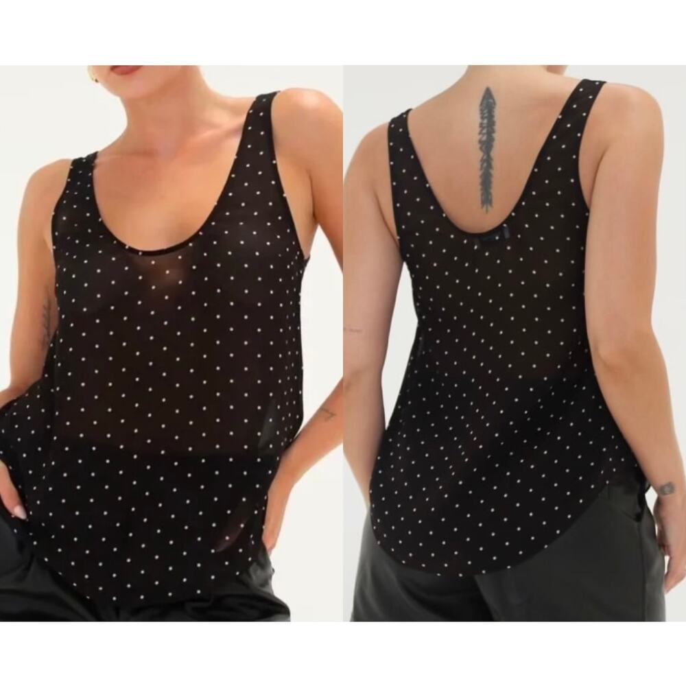 Rumored Old Fashion Classic Dot Tank Top SMALL Black Curved Shirttail NEW Indie
